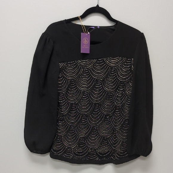 Amita Naithani Black and Gold Hand Beaded 3/4 Sleeve Blouse - Picture 1 of 5